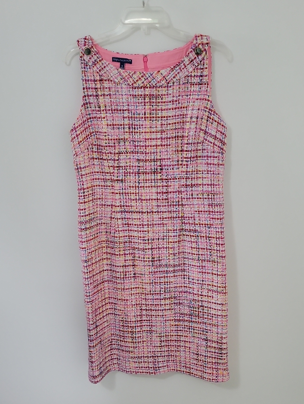 Talbots Pink Multicolor Tweed Midi Sheath Dress, Size 10